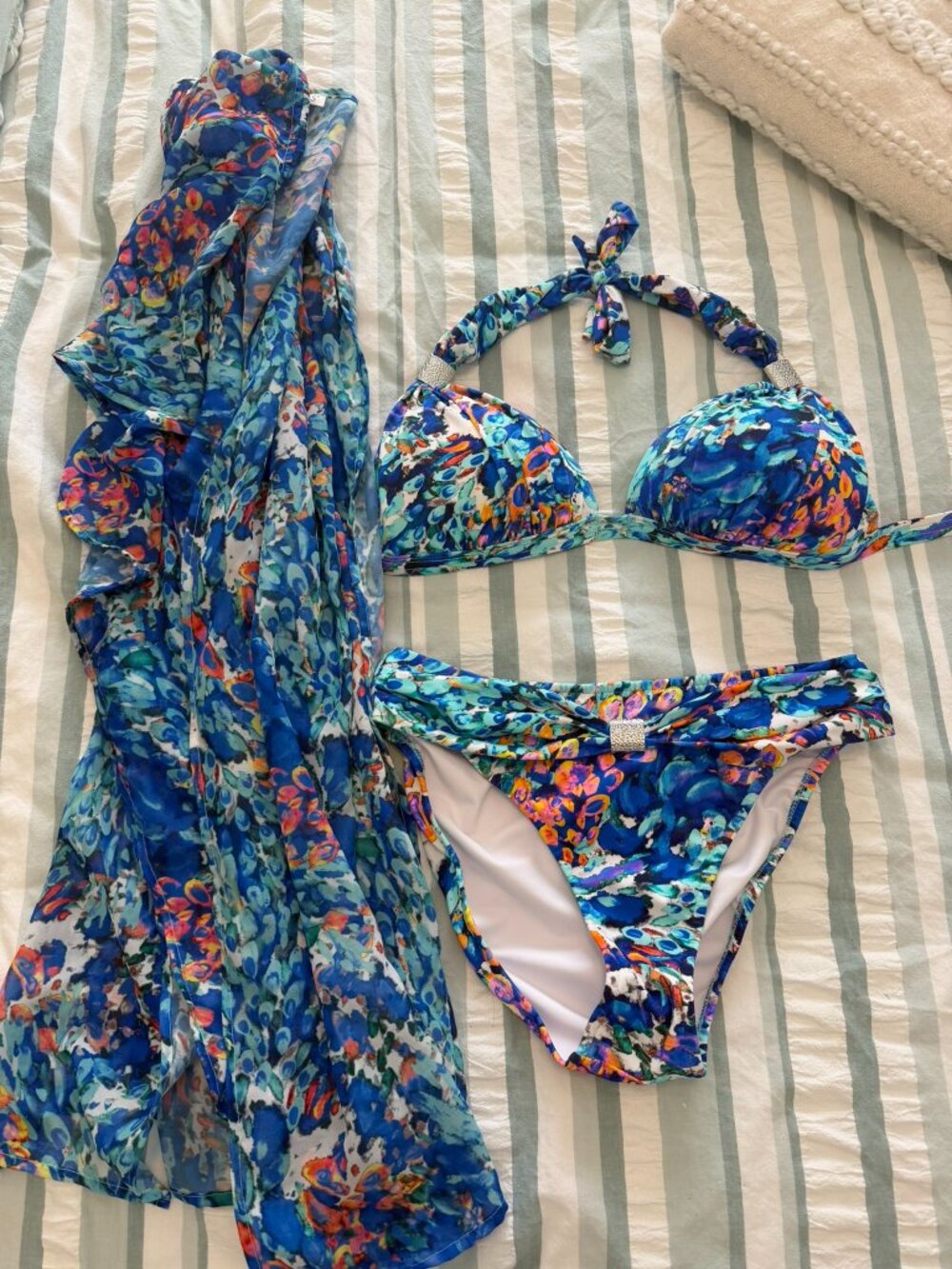 VENUS 3-Piece Bikini & Cover-Up Set – Blue Floral – 36C/34D/32DD, Bottom 10